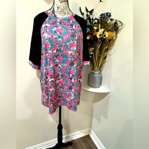 Southern Stitch Aztec Print Pink and Black Women's Top size Large